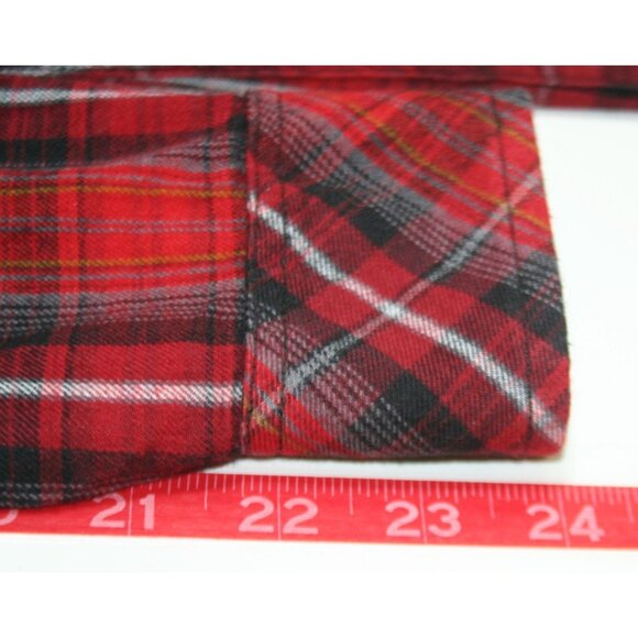 KAVU Red Plaid Flannel Shirt Dress Women S Elbow Patches Fall Festival Cabincore - Picture 8 of 8
